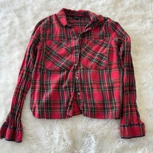 Topshop Red Plaid Button Down Shirt